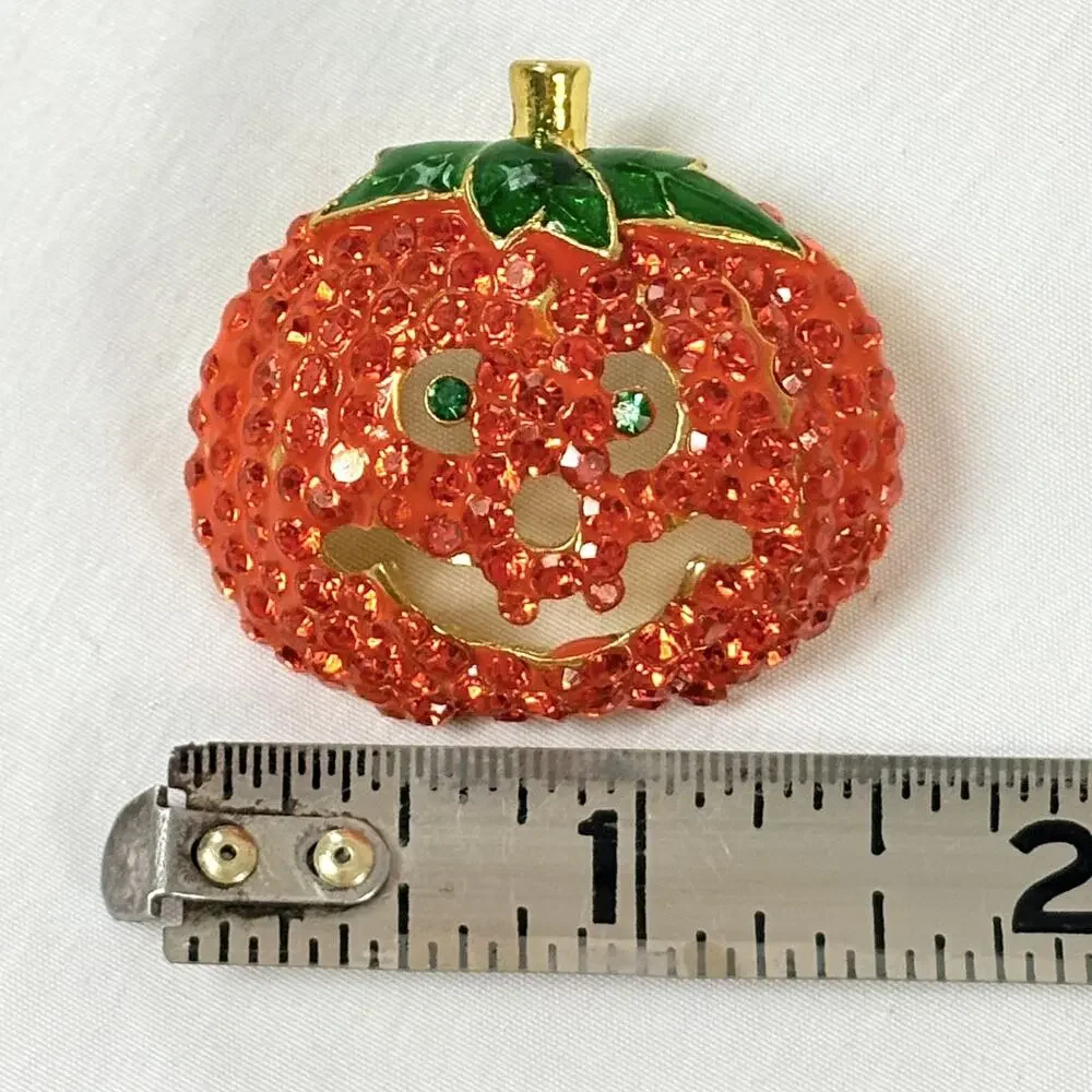 Halloween Fall Pumpkin Jack-o-lantern Rhinestone Enamel Pin 1.5”